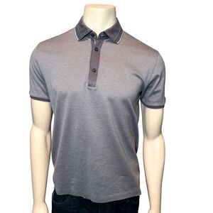 Hugo Boss Polo Shirt Mens Size M Grey Excellent Short Sleeve Tipped Collar